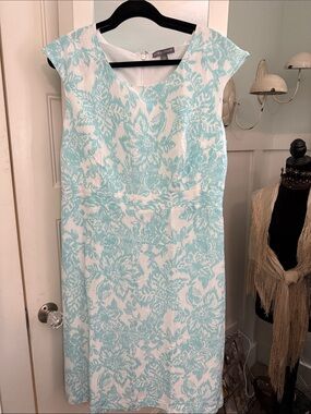 Jessica London Aqua & White Floral Midi Dress